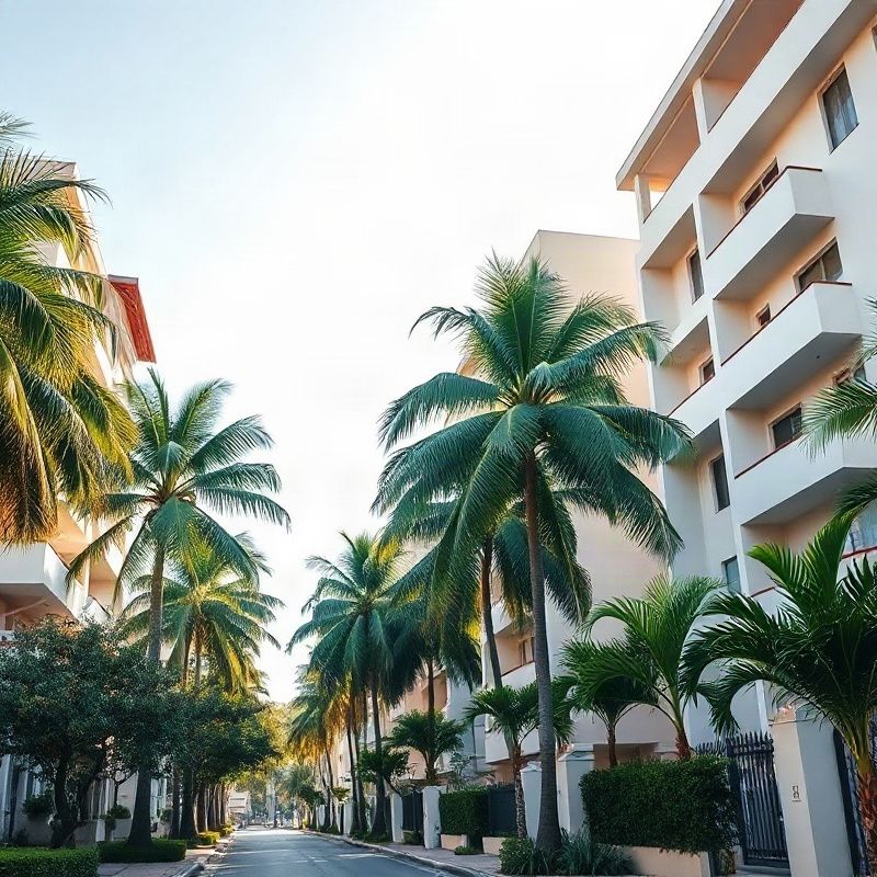 Rua residencial no Leblon com palmeiras