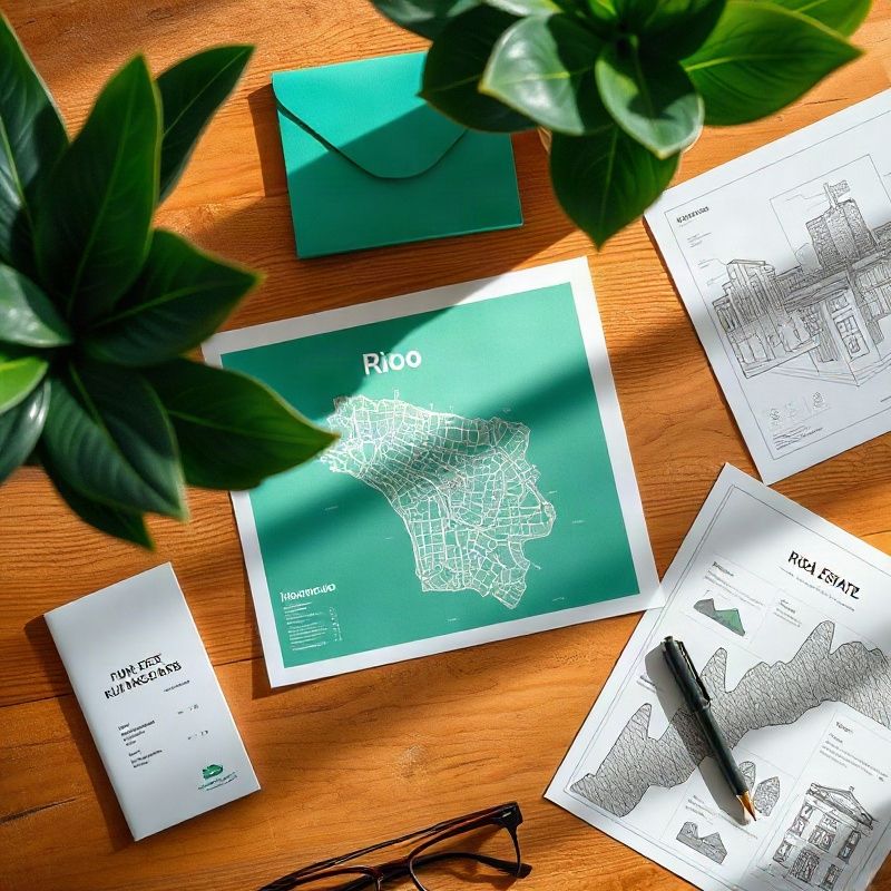Mesa de consultoria com mapa do Rio de Janeiro e materiais de análise